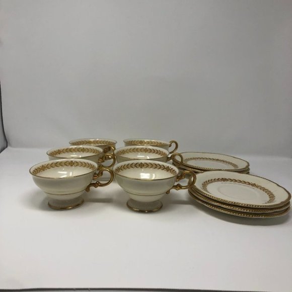 Teacups and Saucers Cream and Gold Castleton China Laurel Made in U.S.A - Picture 2 of 9